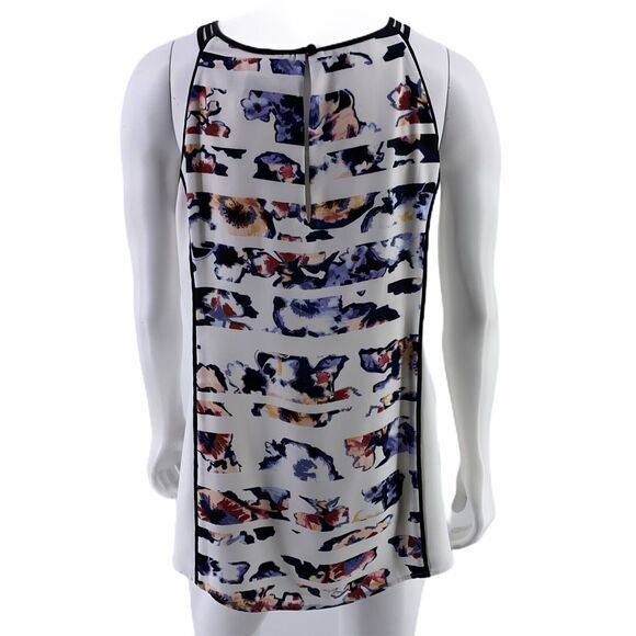 White House Black Market Floral Print Striped Pink Purple Tank Top Size Small - Picture 2 of 4